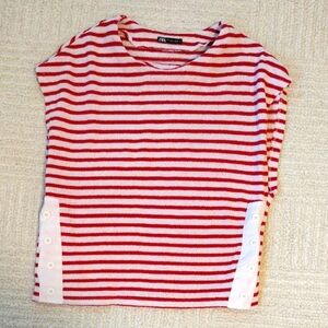 Zara Womens Red and White Striped Top